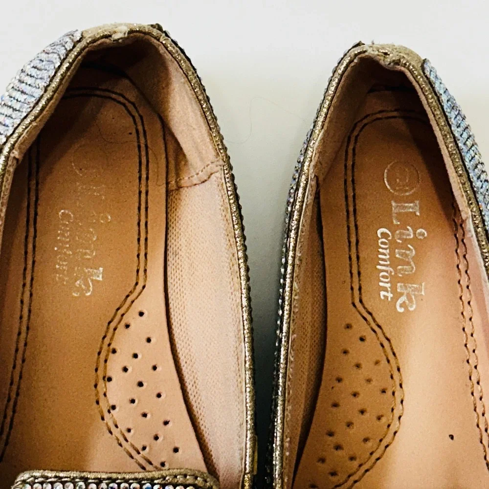 Link Comfort Girls Iridescent Rhinestone Slip On Flats Size 9 Sparkle Dance